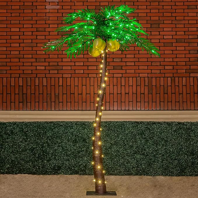 5ft Lighted Palm Tree 136 LED Lights with Glowing Coconuts - Dimmable, UL Certified, Waterproof - Ideal for Indoor and Outdoor Decoration