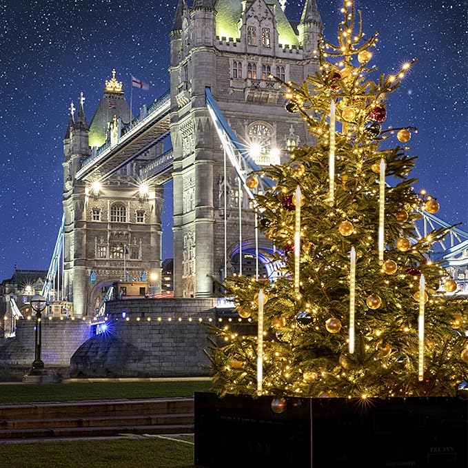 LJLNION Meteor Shower Lights, 12 Inch Outdoor Icicles Christmas Lights, 8 Tubes 288 LED Iciclelight Snow Falling Light, Connectable Raindrop Light, Xmas Wedding Party Tree Holiday Decor, Warm White