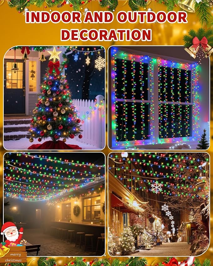 300 LED 108FT Christmas Lights String Outdoor Indoor, Multicolor Xmas Tree Lights, Plug in Twinkle Fairy Light with Remote Timer Dimmable for Room Yard Holiday Party Wedding Camping Decor