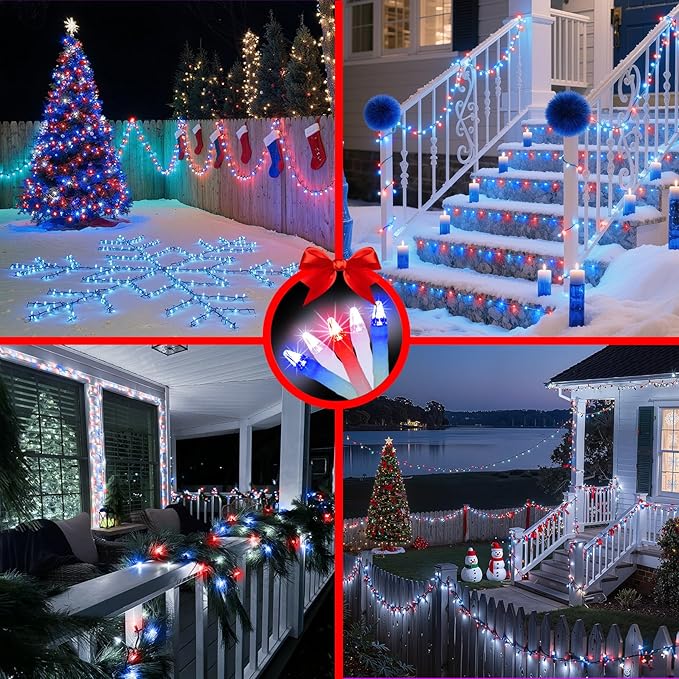 340 LED 90FT Christmas String Lights Outdoor, 12 Pro Modes and Timer Memory & Brightness, Plug in Outdoor Waterproof Clear Wire Twinkle Light for for Xmas Yard Tree Wedding Party Decor Red White Blue