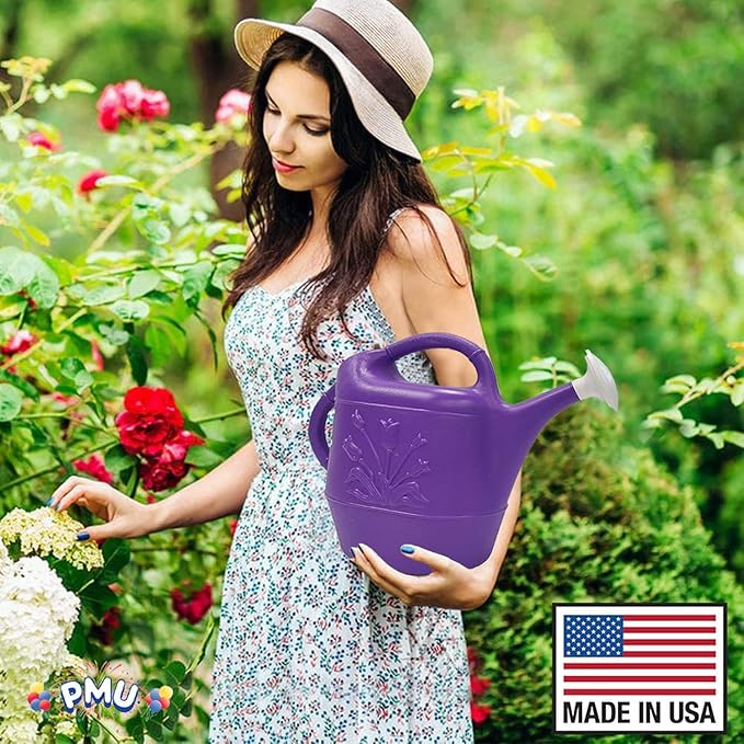 PMU 2 Gallon Watering Can - Garden Watering Can for Indoor & Outdoor Plants - Plastic Water Can with Detachable Sprinkler Head - Large Water Pot, Made in USA - Purple Pkg/1