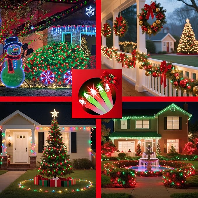 750 LED Chrstmas Lights, 240ft Outdoor Christmas String Lights with 12 Modes, Red & Green LED String Lights with Timer Dimmable Waterproof for Tree Fence Garden Xmas Wedding Party Decor Red & Green