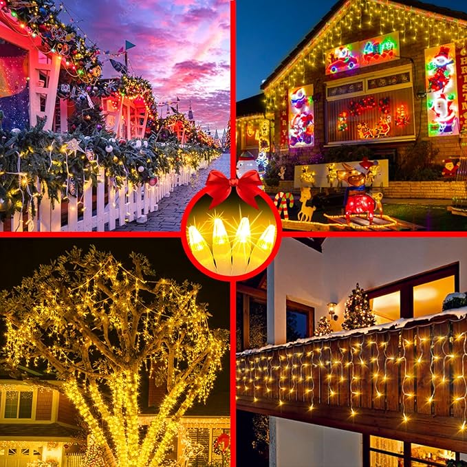 82FT LED Christmas Lights Outdoor with 176 Drops, Christmas Decorations Hanging Lights 616 LED 8 Modes, Outsite Fairy String Lights for Wedding Party Holiday Winter Wonderland Decorations Warm White