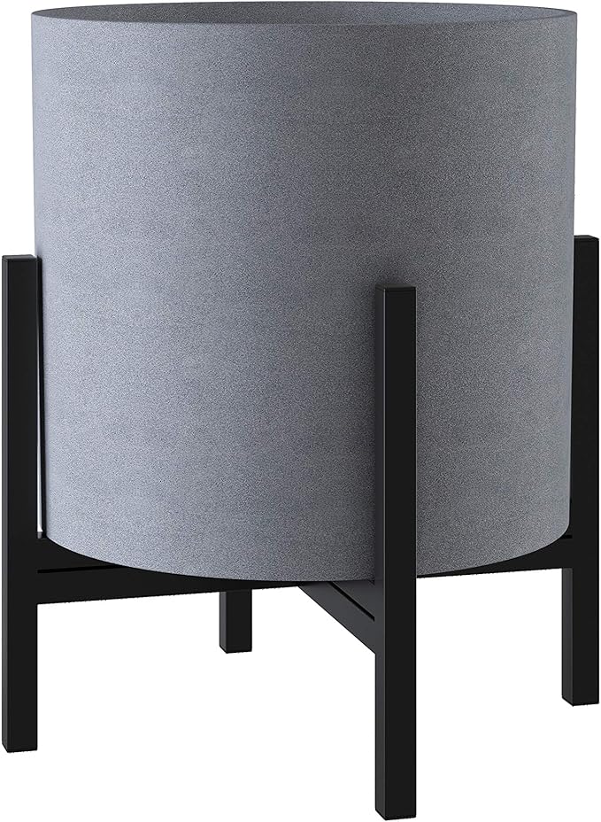 FaithLand Plant Pot 14 inch - Perfectly Fits Mid-Century Modern Plant Stand - Drainage Plug and Drainage Mesh Screen - Gray Planter Pot.