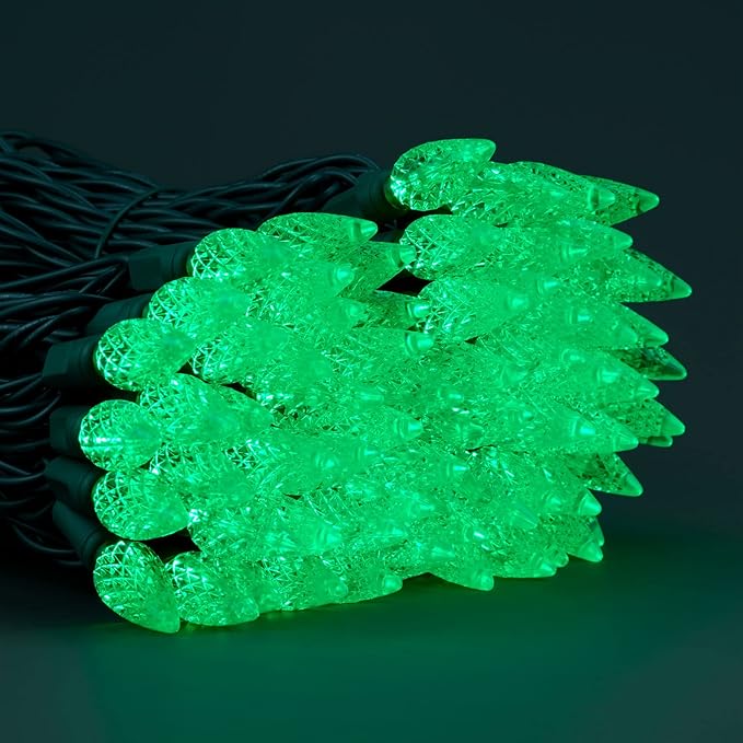 YULETIME Green One-Piece C6 Strawberry Christmas Lights 140 Count 71 Feet, 2 Sets 70 LED 35.5 ft High Waterproof UL Certified String Light (Green)