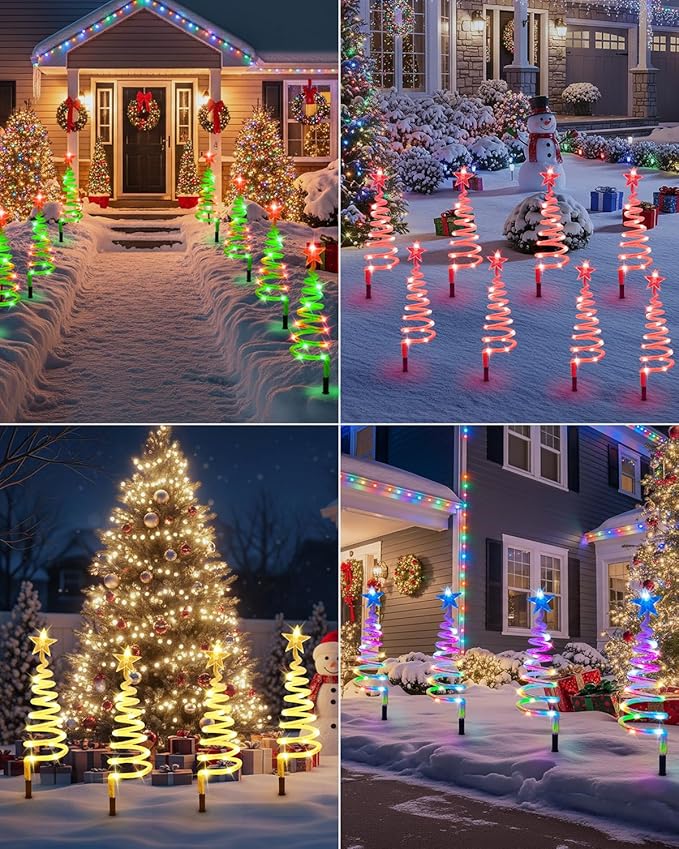 8 Pack Smart Christmas Pathway Lights Outdoor APP Control, Multicolor Connectable Spiral Tree Lights with RGB DIY, Music, Timer, Waterproof LED Christmas Outdoor Decorations for Pathway, Yard,Walkway