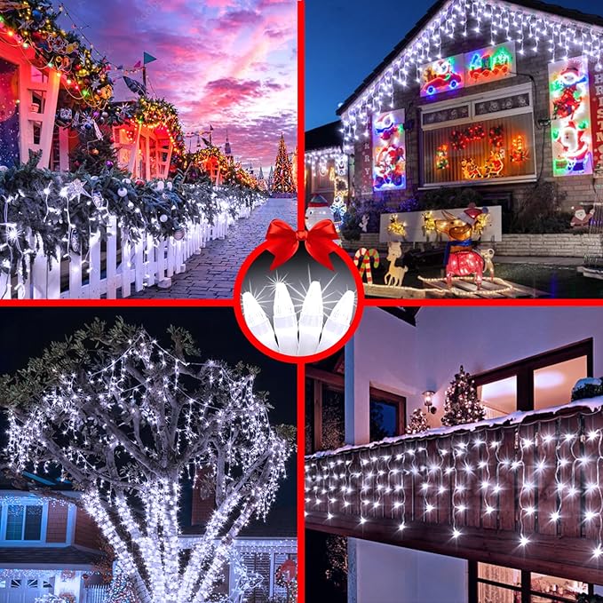 82FT LED Christmas Lights Outdoor with 176 Drops, Christmas Decorations Hanging Lights 616 LED 8 Modes, Outsite Fairy String Lights for Wedding Party Holiday Winter Wonderland Decorations Cool White