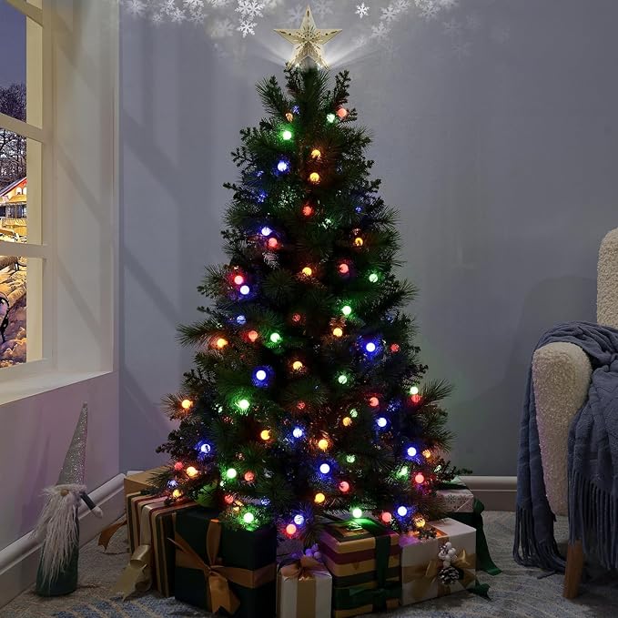 Evangeline 4.5ft Rotating Christmas Tree with Star Projector, 444 Branch Tips, 150 Warm Lights and Rotating Base, 33" Wide Realistic Traditional Christmas Tree with Lights by Naomi Home