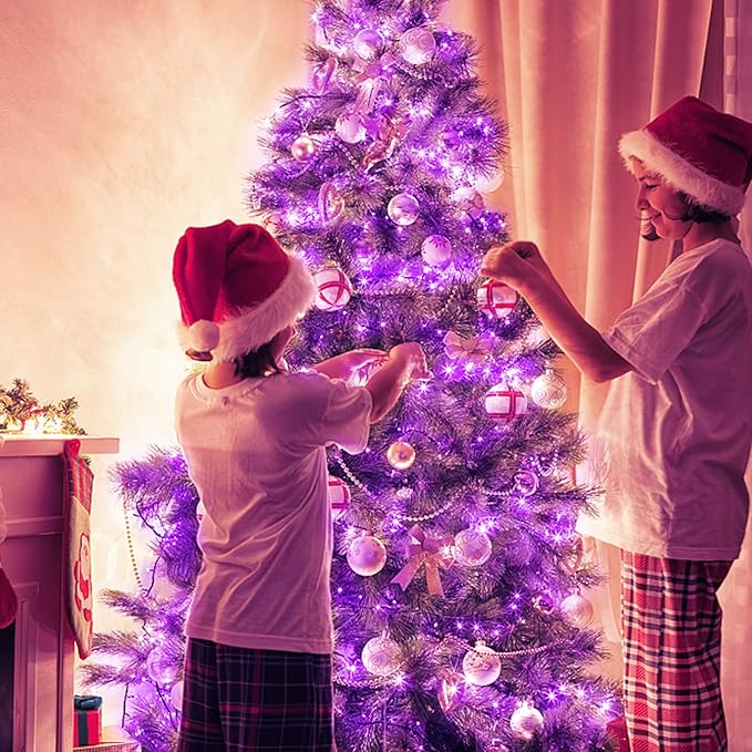 105FT 300LEDs Christmas Lights Outdoor Indoor 8 Modes for Christmas Tree Party Decoration, 100% UL Listed (Purple, 105 FT)