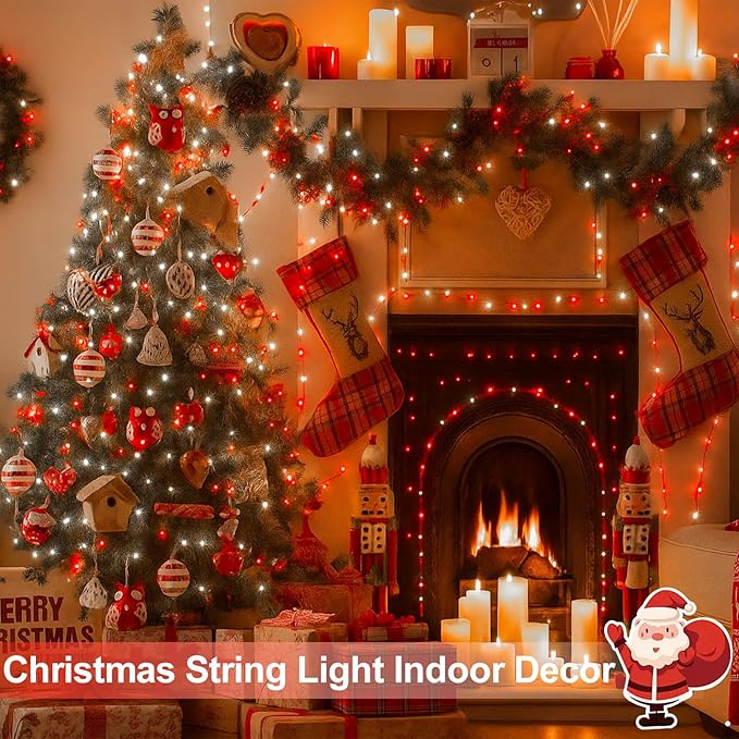 Extra-Long 144FT Solar String Lights for Outside, 2 Pack 400LED Solar Christmas Lights Outdoor, Waterproof Copper Wire with 8 Modes Twinkle Fairy Light for Tree Garden Party Xmas Decor (Red and White)