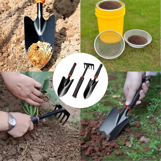 Garden Tool Set, Includes 1/8-inch Mesh Gardening Sifter, Trowel, Transplanter, and Cultivator for Outdoor Gardening, Ergonomic Yard Tool Kit