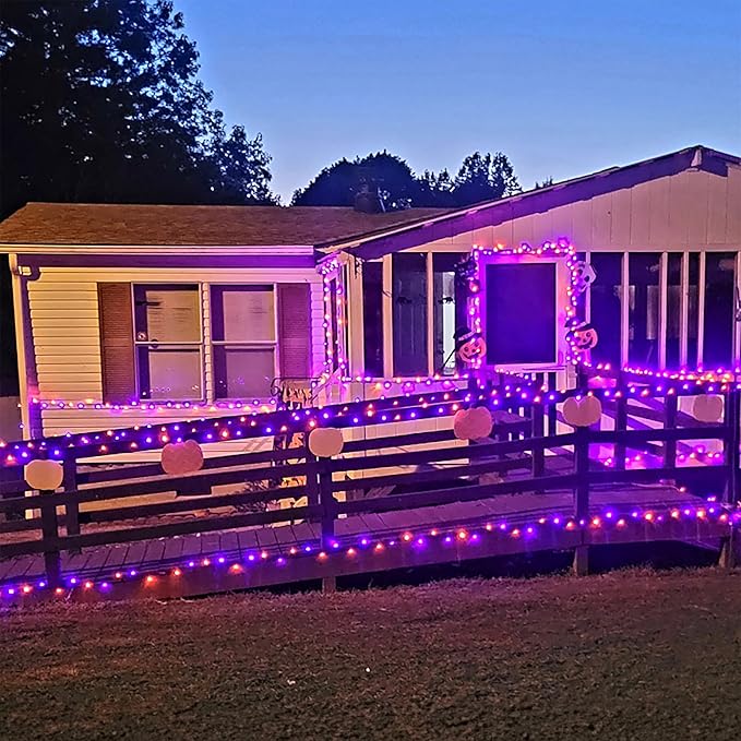 TW SHINE Halloween Lights, 1000 LED 328FT Halloween Lights Outdoor Plug in with 8 Modes, Remote Waterproof String Lights Outdoor Indoor Decorations for Xmas Party Yard Decor, Purple & Orange