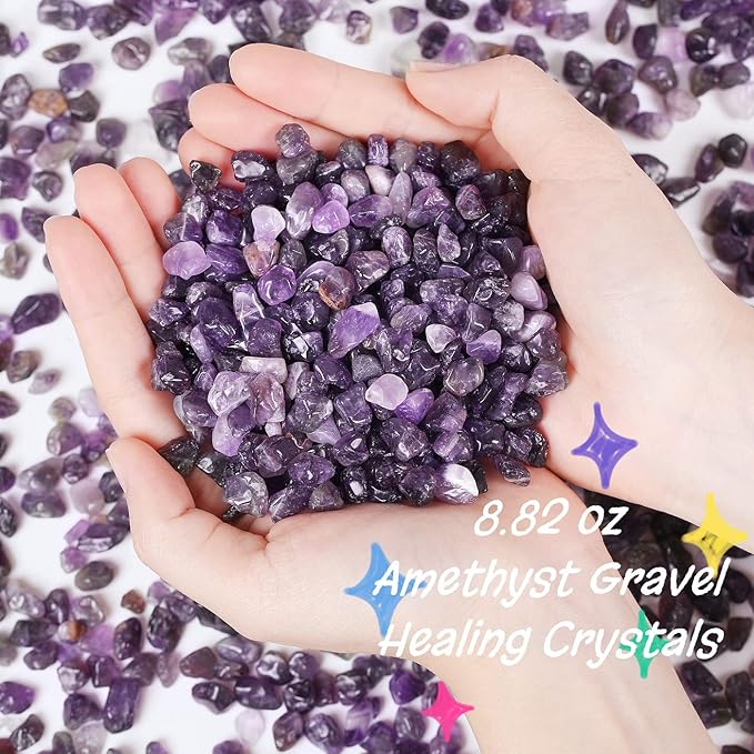 Amethyst Crystal Gravel Polished Chips Stones Pea Quartz 0.3-0.4" Tumbled Stone Crushed Natural Home Decoration Small Pebbles mini Fish Tank Vase Filler Landscape Bottom Ornament 250G 0.55 lbs