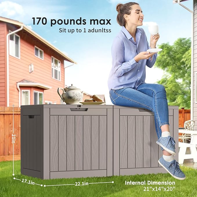 DRATO Deck Boxes, 31 Gallon Outdoor Storage Box for Patio Cushion, Garden Tools, Waterproof and UV Resistant, Lockable (Grey)