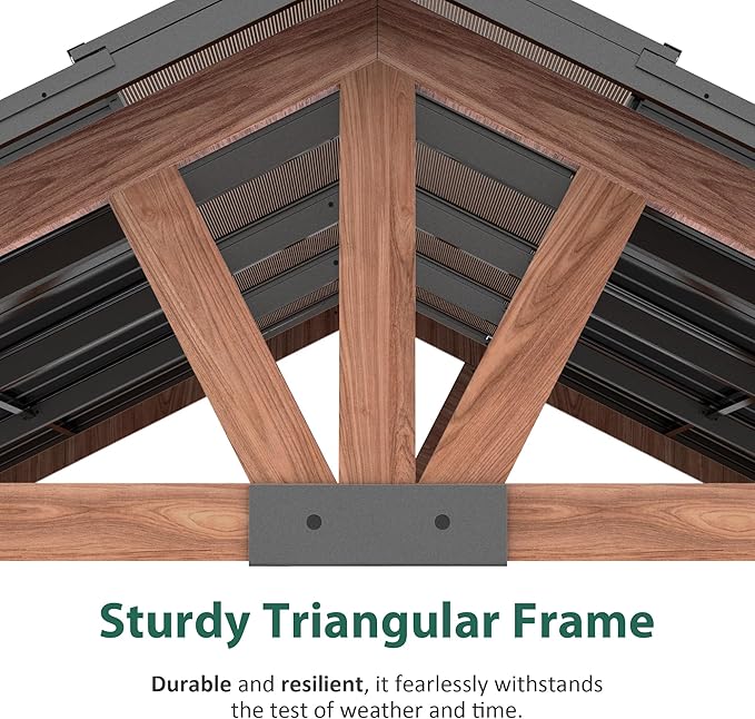 Macrout 13'x15' Hardtop Gazebo with Gabel Roof Canopy and Aluminium Frame, Outdoor Grill Gazebo Pergola for Patio, Backyard and Party, 4967 (Gable Roof + Brown Frame, 13'x15')