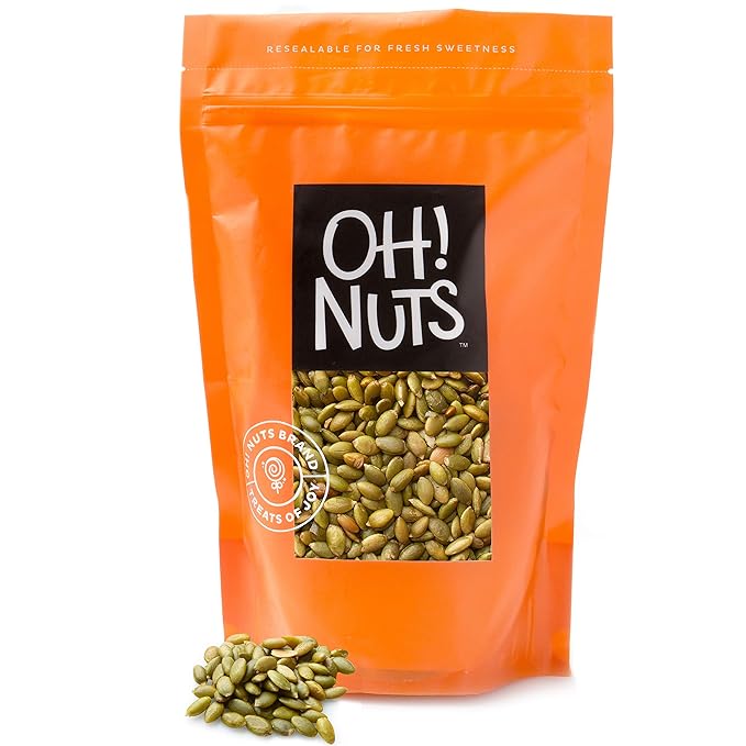 Oh! Nuts Pumpkin Seeds - Roasted Salted - 1.25 lb - No Shell Pepitas - Packed in New York Zip-Seal Bag for Exceptional Freshness