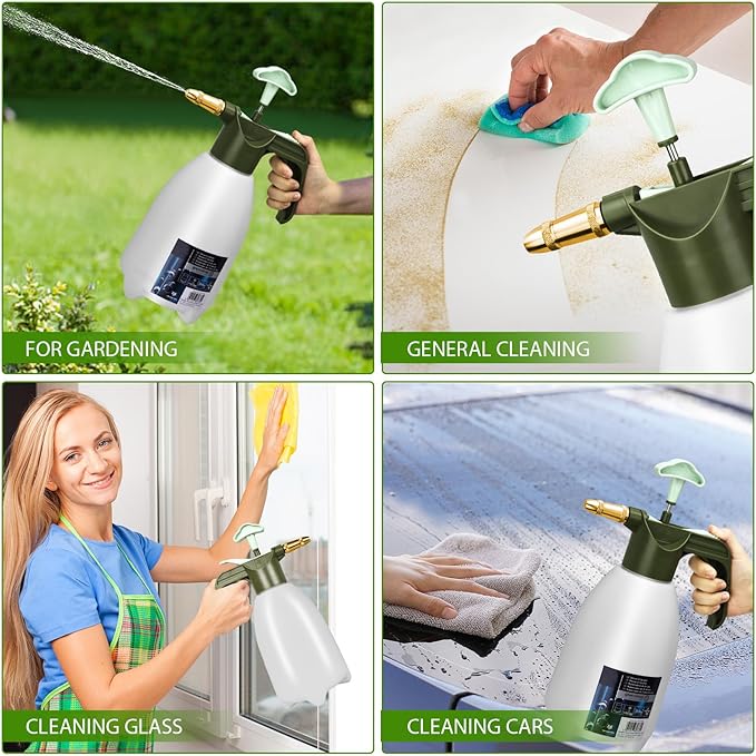 Handheld Garden Sprayer, Adjustable Nozzle & Pressurized Handle Water Spray Bottle, Plant Spray Bottle, Hand Pump Sprayer for Watering, Fertilizing, Cleaning in Lawn and Garden Yard (2L)