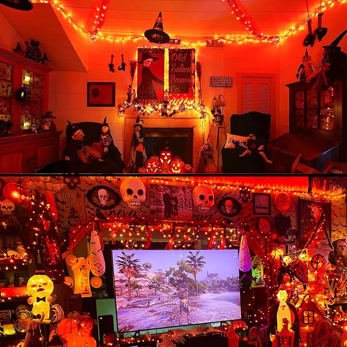 JMEXSUSS 200 LED Orange Halloween Lights Outdoor, 66ft Connectable Halloween String Lights Plug in, 8 Modes Orange Light for Tree Outside Indoor Xmas Party Garden Fence Patio Porch Decor