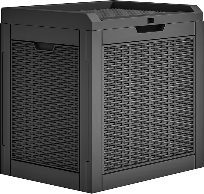 YITAHOME 32 Gallon Outdoor Storage Box, Water Resistant Resin Deck Box, Indoor Outdoor Lockable Storage Container for Patio, Garden, Cushions, Tools, Equipment (Black)