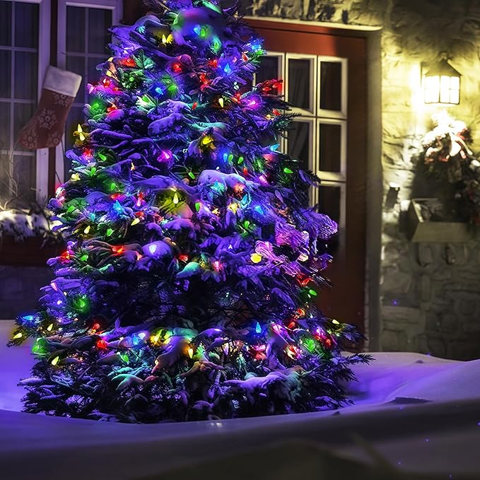 WBao C6 Battery Operated Christmas Lights, 60 LED 20ft String Lights with 8 Modes, Auto Timer, Waterproof for Indoor Outdoor Christmas Trees, Fence, Garlands, Stairs Xmas Decorations, Multicolor