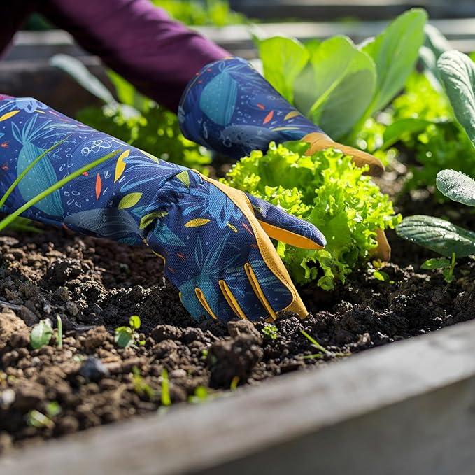 KAYGO Gardening Gloves for Women Long Sleeve, Light Protective Gloves for Yard and Outdoor Work, Best Garden Gifts for Gardener,Yellow,Large