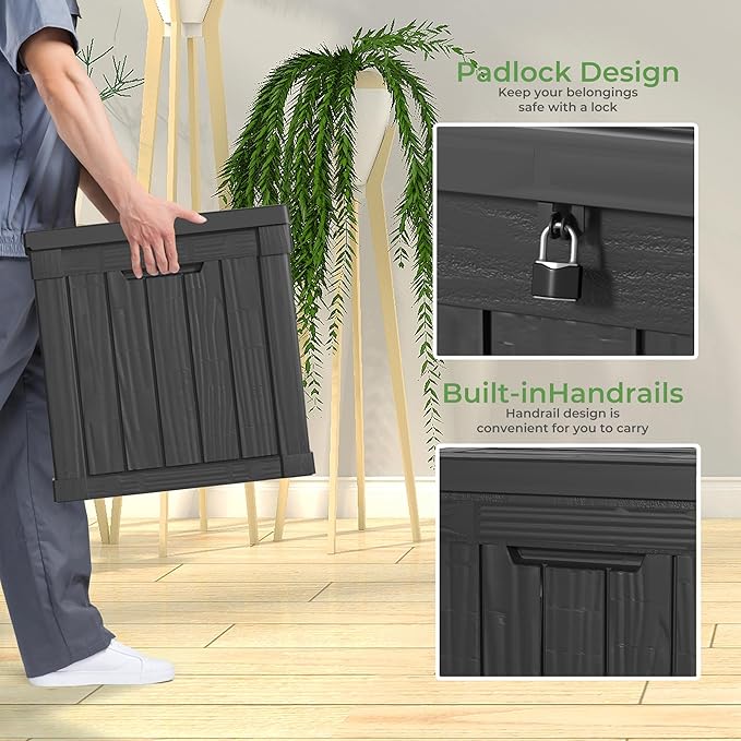 51 Gallon Outdoor Deck Box,Storage Lockable Waterproof Patio Furniture,Garden Tools,Cushions,Pool Accessories Outside Storage Resin Box(Black)