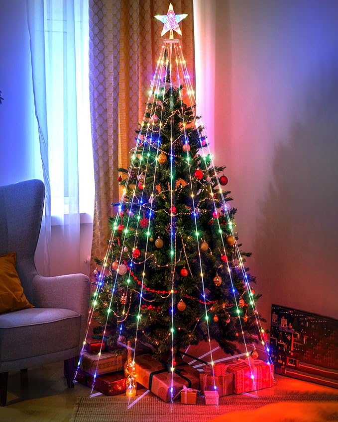 Christmas Cone Tree Light, 7ft 295 LED Light Show Christmas Tree with 8 Modes Timer Remote, Dimmable Artificial Christmas Tree for Porch Yard Patio Indoor Outdoor Xmas Holiday Decor, Multicolor
