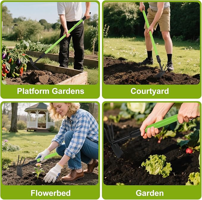Telescopic Garden Hoe, Dual-Head Weeding and Cultivating Tool with Adjustable Handle, Lightweight Outdoor Hand Hoe for Raised Beds, Flower Planting, Camping, and Backyard Gardening