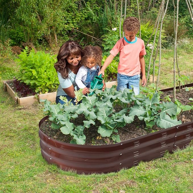 GADI Raised Garden Bed Kit for Vegetables Flower Galvanized Metal Planter Boxs Designed for Easy DIY and Cleaning Not Twist Or Rot (Brown)