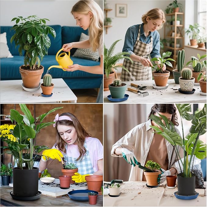 Plant Saucer Tray of 2 Pack 6 Inch, 7 inch (6.7 Inch) Plant Saucer Tray, Heavy Duty Glazed Ceramic Plant Saucers for Indoors & Outdoor, Flower Plant Water Trays for Pots Planter