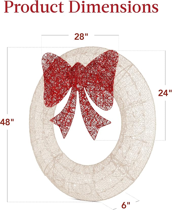 Best Choice Products 48in Pre-Lit Outdoor Christmas Wreath Decoration, LED Metal Holiday Decor for Home w/ 140 Lights, Bow - White/Red