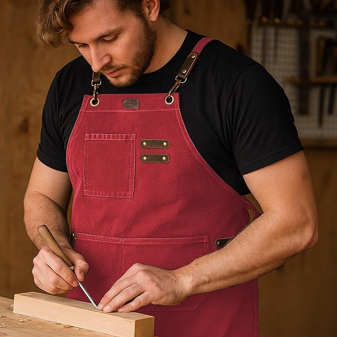 LEATHER VILLAGE Chef Aprons for Men Women with Large Pockets, Cotton Canvas Cross Back Adjustable Work Apron, Size M to XXL