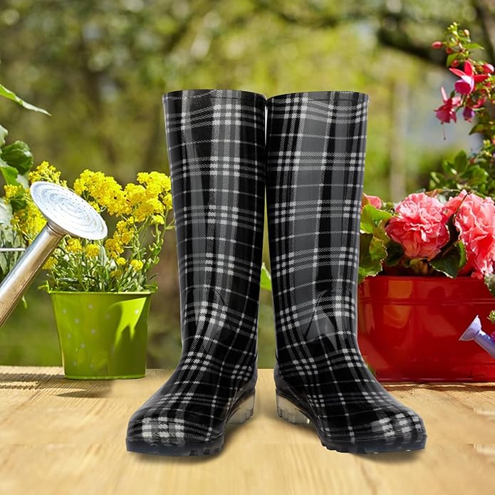 DaeRainy Tall Rain Boots for Women, Knee High Waterproof Slip On Garden Boots