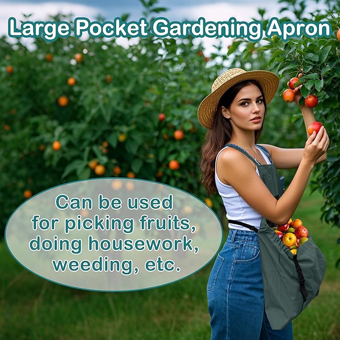 Gardening Aprons, Unisex Garden Aprons, Garden Picking Bag with Quick Release Pockets (Gray/Teal)