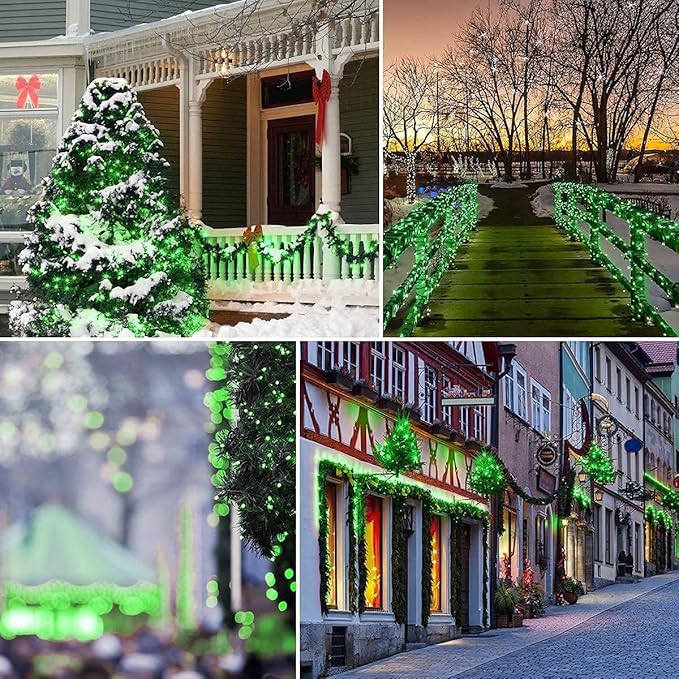 kemooie 300 LED Green Christmas Lights, 99 FT 8 Twinkle Modes Connectable Plug in Green Wire String Lights, Waterproof Christmas Lights for Party Irish St Patrick's Day Xmas Decorations