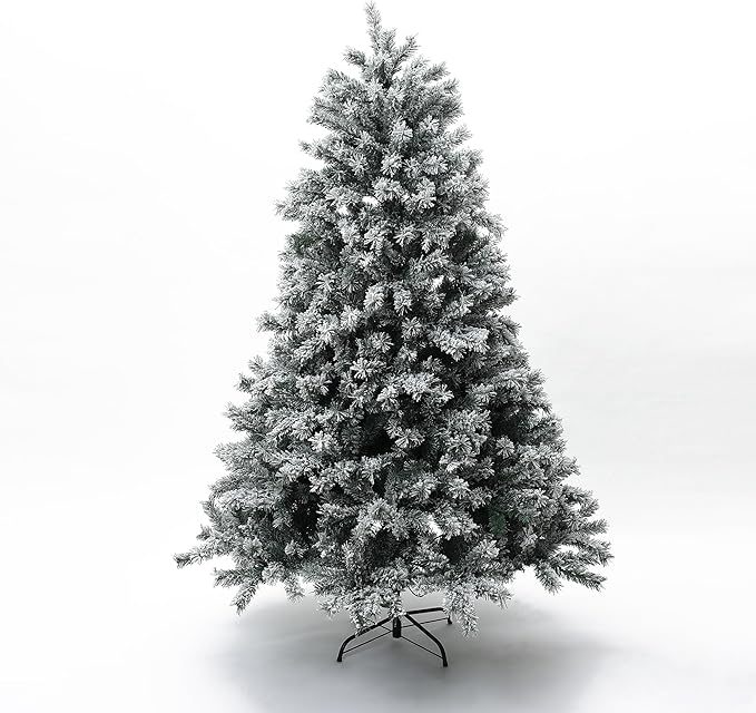 LuxenHome 6.5FT Christmas Tree with Lights, Flocked Artificial Christmas Tree with 8 Lighting Functions, 1100 PVC Tips, 480 Warm White Lights, Prelit Xmas Trees for Indoor and Outdoor Holiday Decor