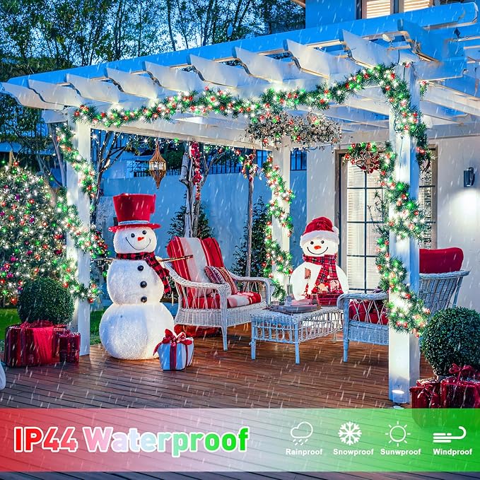 JMEXSUSS 250 LED Red, White and Green Christmas Lights Outdoor Waterproof, 91.5ft Extendable Green Wire Twinkle Christmas Tree Lights with 8 Modes for Party Garden Patio Christams Decorations