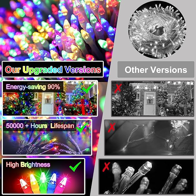 340 LED 90FT Christmas String Lights Outdoor, 12 Pro Modes and Timer Memory & Brightness, Plug in Outdoor Waterproof Clear Wire Twinkle Light for for Xmas Yard Tree Wedding Party Decor (Multicolor)