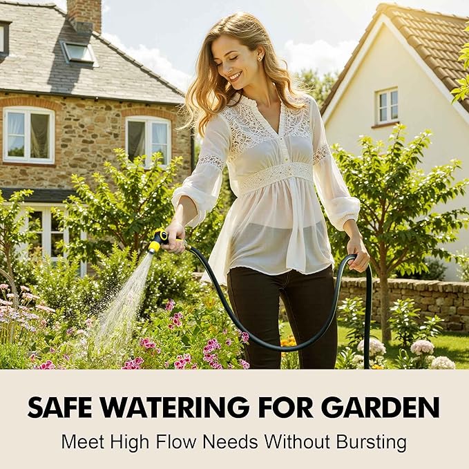 Rubber Garden Water Hose 100ft, 5/8" Leak Proof Garden Hose with Brass Connector, Flexible Hose Pipe for Lawn, Watering Cleaning & Washing