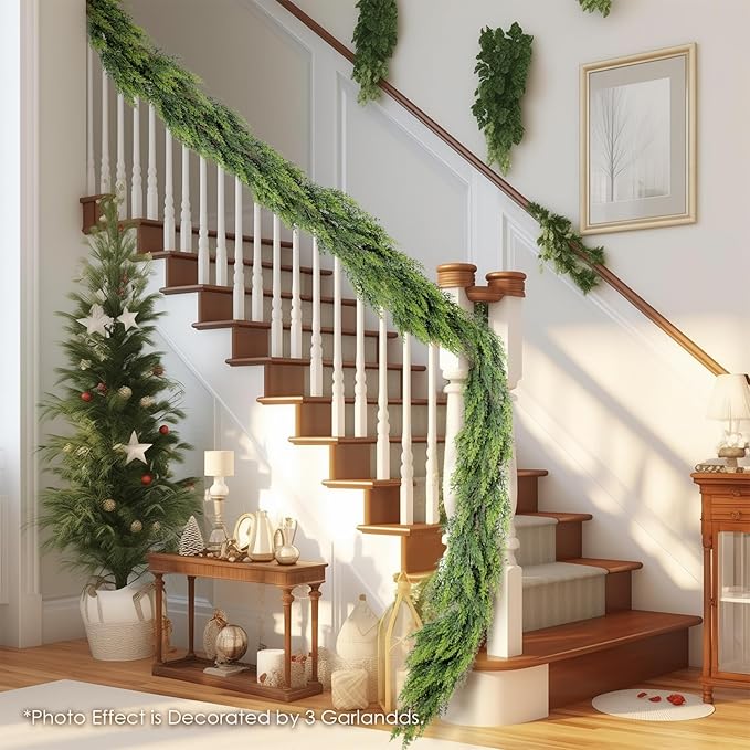 WBHome Real Touch Juniper Garland for Christmas Holiday Seasonal Outdoor/Indoor Home Decor, 6FT Long