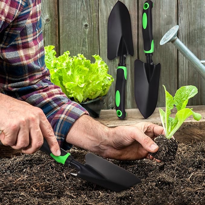 24 Pcs Garden Shovel Aluminum Alloy Heavy Duty Trowel Garden Tool Small Shovels for Digging Metal Hand Trowel Spade with Soft TPR Handle for Lawn Yard Farm Home Shop Planting (Green Black)