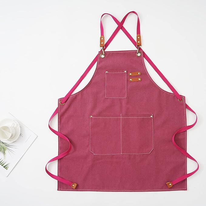 Apron for Men Women with Pockets Cotton Canvas Cross Back Heavy Duty Adjustable Work Apron