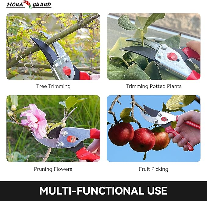 Flora Guard Garden Shears 8.5" Bypass Pruning Shears, Professional Ultra Sharp Sk5 Steel Garden Clippers, Heavy Duty Plant Cutting Scissors Tools Supplies, Hedge Branch Trimmer, Super Durable