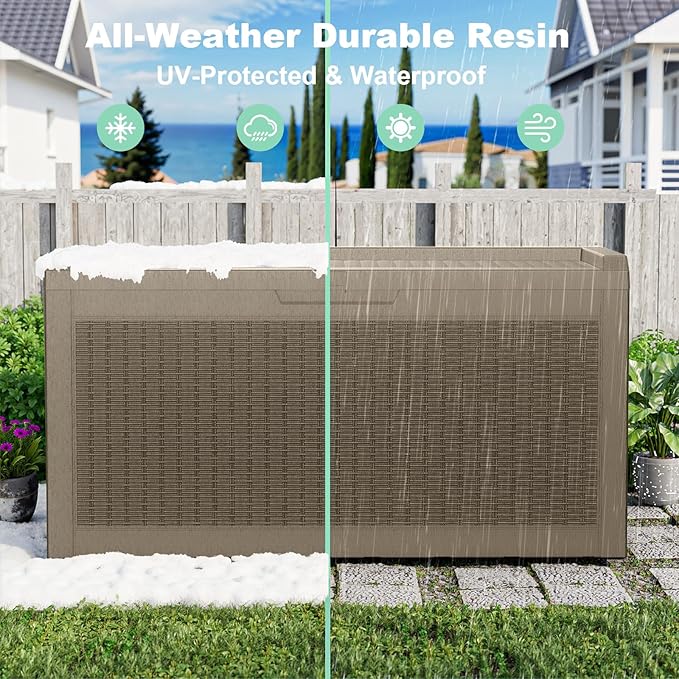 60 Gallon Waterproof Resin Deck Box, UV Resistant Outdoor Storage for Garden, Patio, Porch, Delivery, Gray