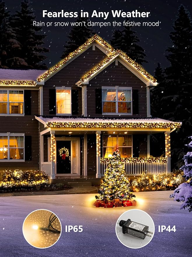 300 LED String Lights Outdoor, 100FT Warm White Christmas Lights for Outside with Remote, Timer Memory Function, 8 Modes Waterproof Fairy Lights Plug in, for Xmas Tree Bedroom Patio Party