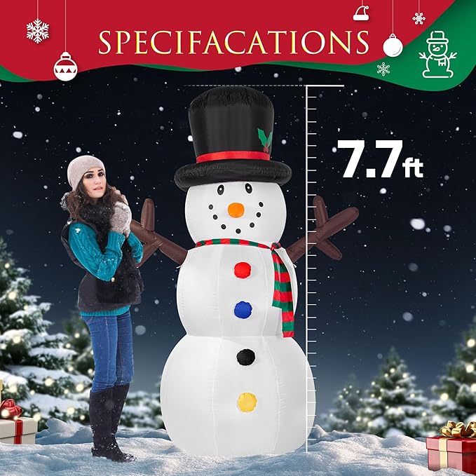 VIVOHOME 8FT Christmas Inflatable Outdoor Decoration, Snowman with Colorful Button, Navidad Blow Up Yard Decor with Built-in LED Light for Lawn, Garden, Party
