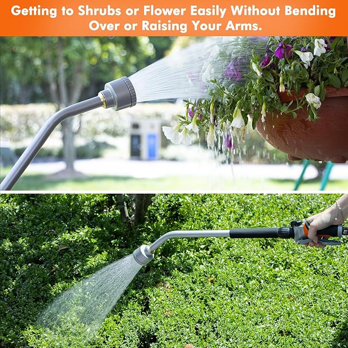 RESTMO Long Watering Wand, 24 Inches Gentle Soft Full Shower Sprayer Wand with Flow Control, Heavy Duty Metal Hose Wand for Hanging Baskets, Shrubs, Plants, Flowers, Garden and Lawn, Orange