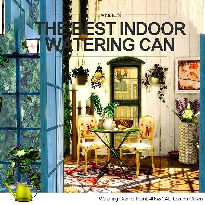 WhaleLife Indoor Watering Can for House Bonsai Plants (1.4L, Green Lemon)