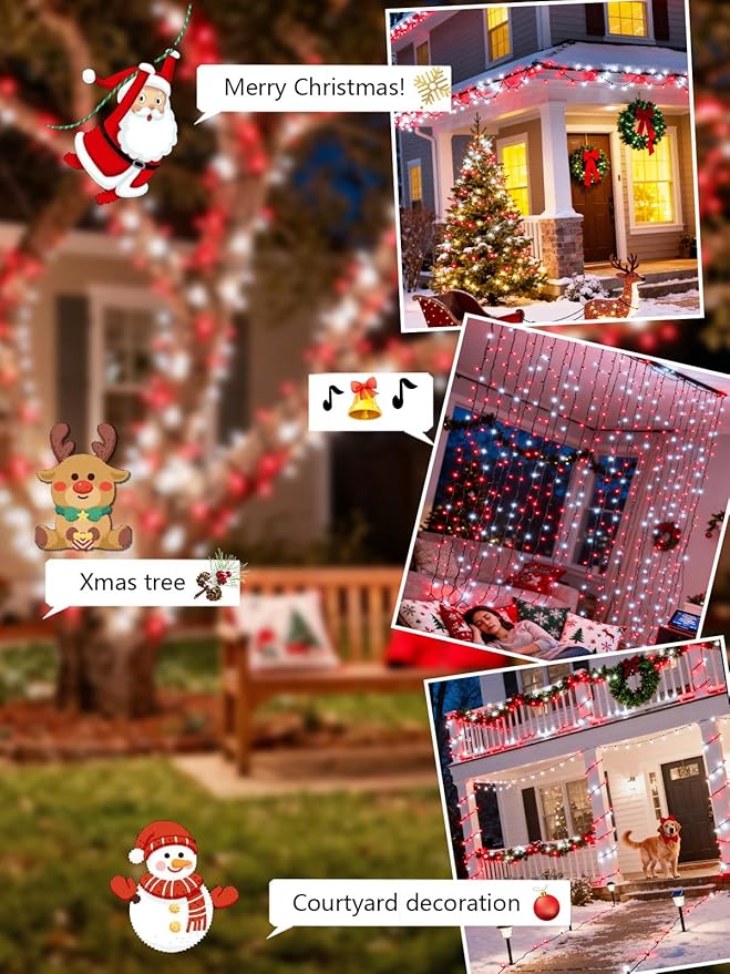 Voice Controlled Christmas Lights with Remote, 99 FT 300 LED String Lights Indoor Outdoor with 12 Modes 3 Timers, Dimmable Twinkle Light Plug in Waterproof for Xmas Tree Party Decor, Red and White