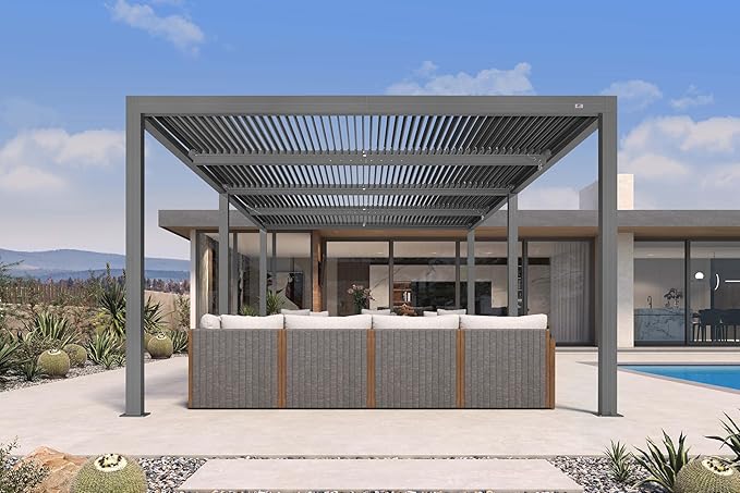 PURPLE LEAF Louvered Pergola 12' x 24' Outdoor Full Aluminum Pergola with Adjustable Rainproof Roof Pre-Sized for Large SUVs & Pickup Trucks Restaurant Patios & Tavern Backyard Poolside